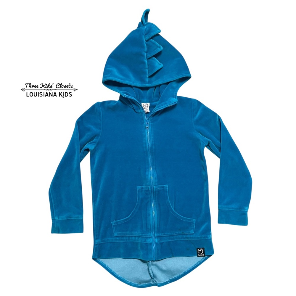 Kukukid Sz 134/140 (9-10) Blue Velvet Dinosaur Spikes Hoodie